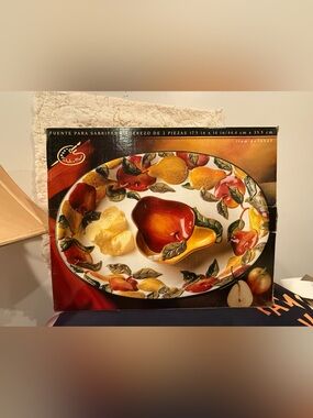 Fruit Motif Chip & Dip Platter - Red, Yellow, Green Pear Design